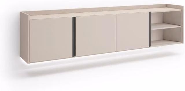 Mobile TV Soggiorno, 207x50x35 cm, Per TV fino a 80", Sospeso, da appendere, LED, Beige