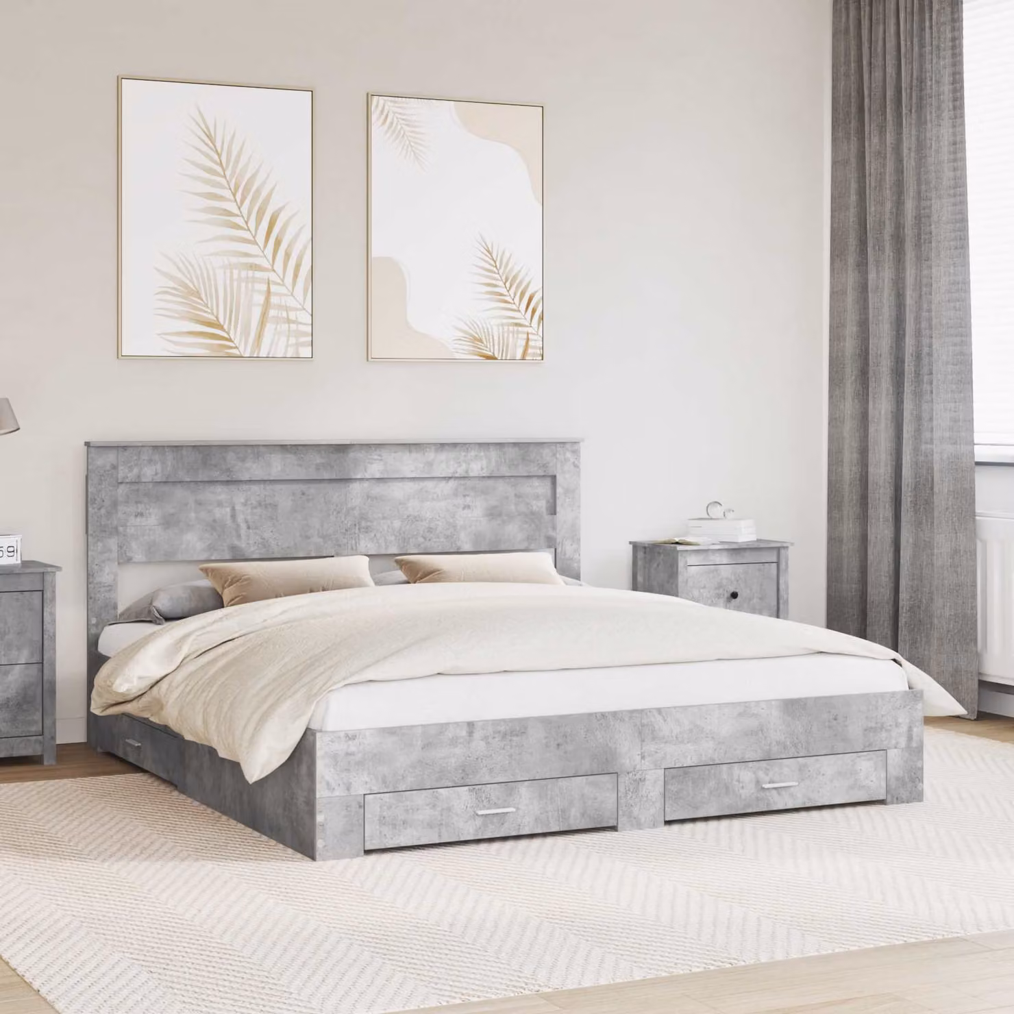 Struttura del letto con cassetto vidaXL in legno e tessuto Grigio, 200 x 200 cm