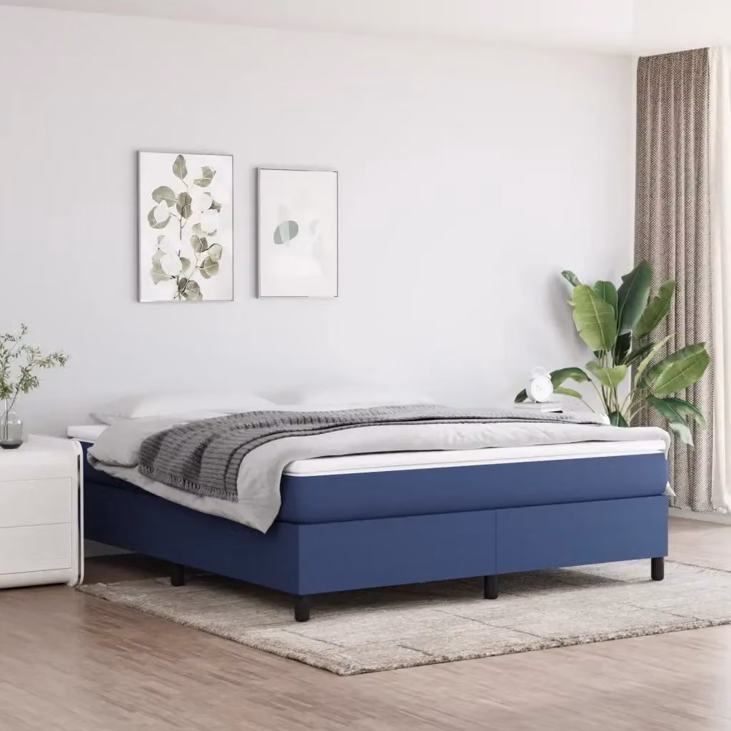 Letto matrimoniale moderno DESIGN IN in tessuto blu con struttura a rete a molle e doghe in legno L: 160 cm x P: 200 cm – 2
