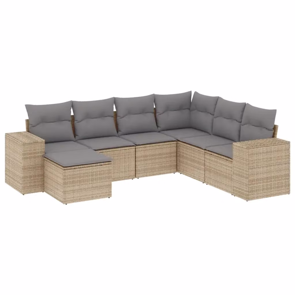 vidaXL Set Divani da Giardino a L 7 pz in Polyrattan con Cuscini Beige e Grigio – 2