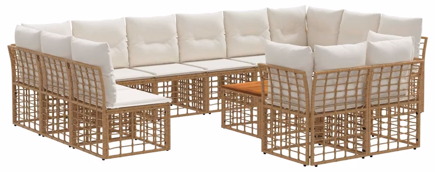 Set di divani da esterno 13 pcs Naturale e Bianco Crema