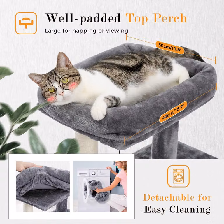 Albero per gatti con tiragraffi, cuccia in peluche, casetta da gioco, corda in sisal, colore grigio, ideale per gatti giocherelloni