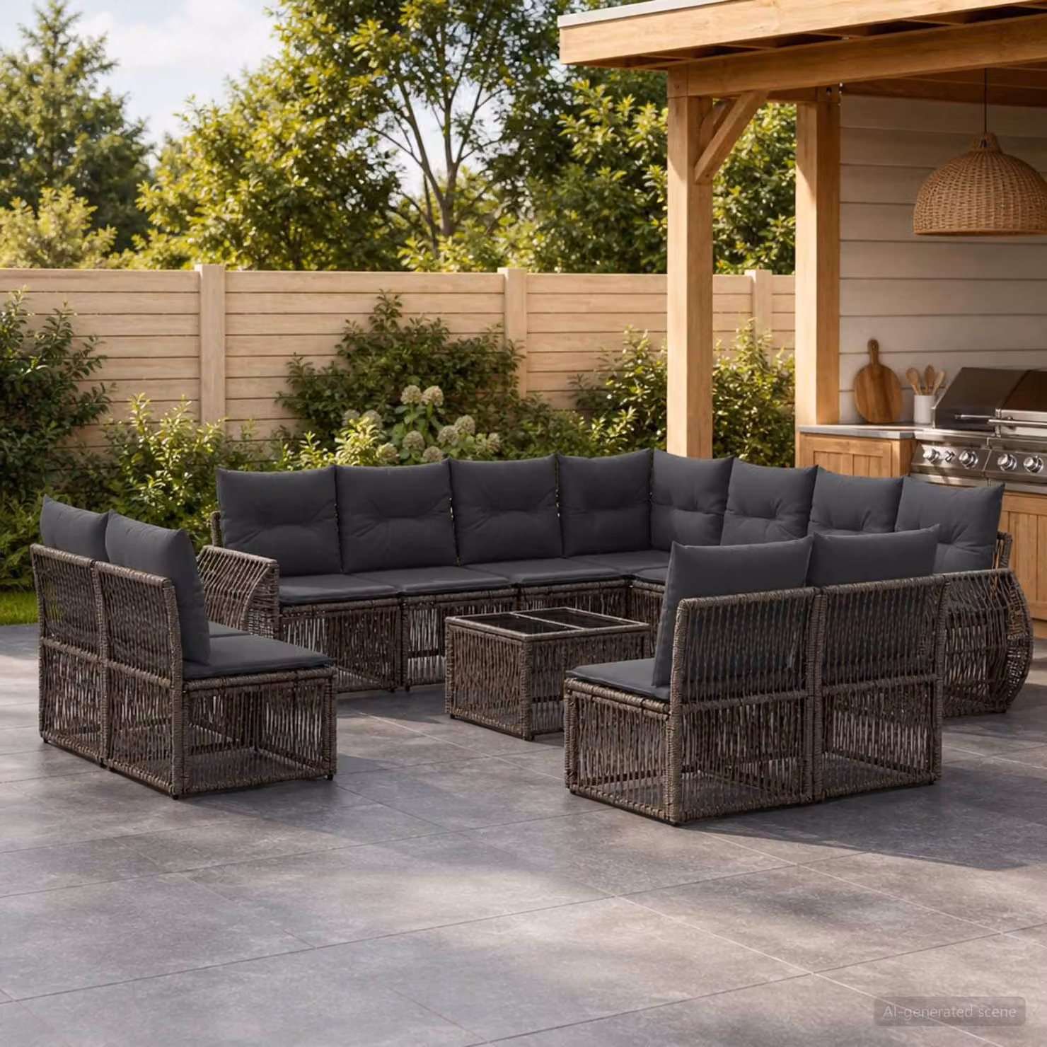 Set Divano da Giardino vidaXL 12 pz a forma di U in Polyrattan Grigio e Antracite con Cuscini e Tavolino da Caffè