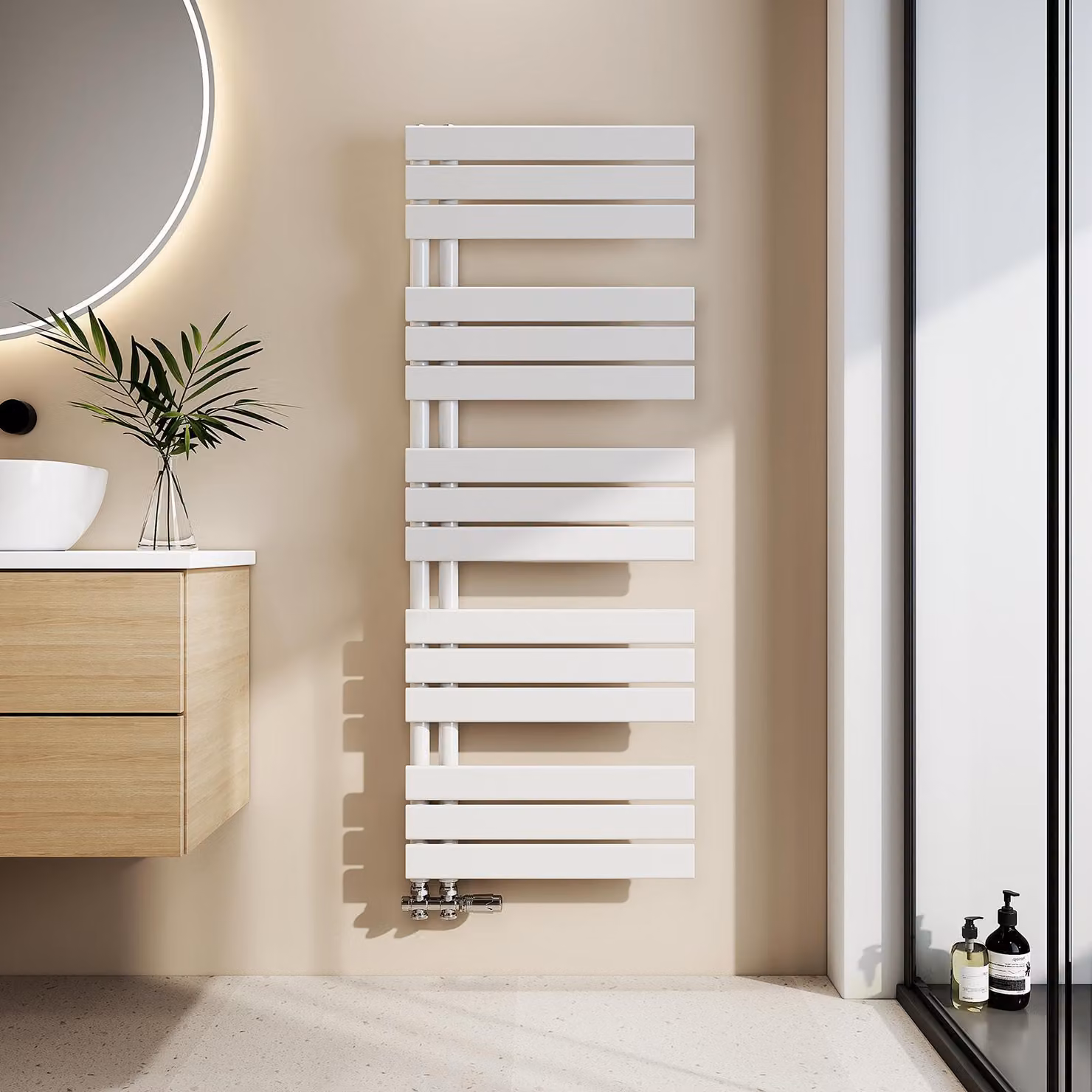 EMKE Radiatore da bagno Radiatore a pannello Attacco laterale Montaggio a parete Acqua calda Asciugamani elettrico Scaldasalviette 1320 x 500 mm Bianco senza resistenza elettrica