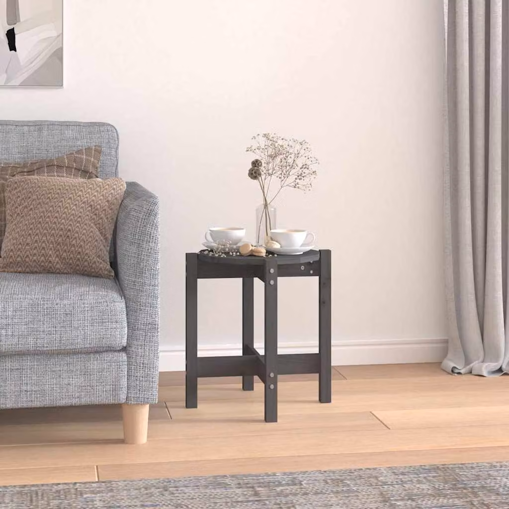 vidaXL Tavolino da Salotto Rotondo in Legno Massello di Pino Grigio L: 42,5 cm, P: 45 cm