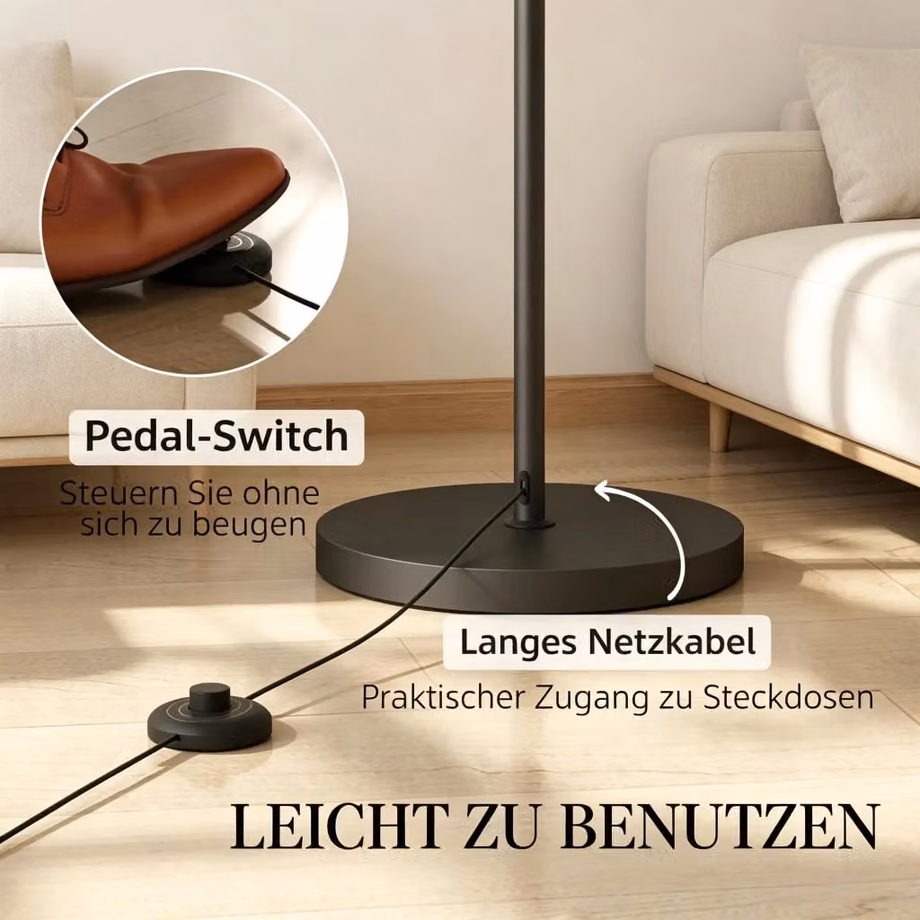 Lampada da terra ad arco moderna con telecomando in metallo e tessuto, disponibile in nero, beige o bianco, H: 180,6 cm – 2