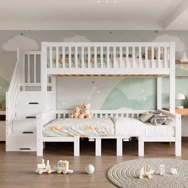 letto a castello legno mdf bianco 90x200 cm