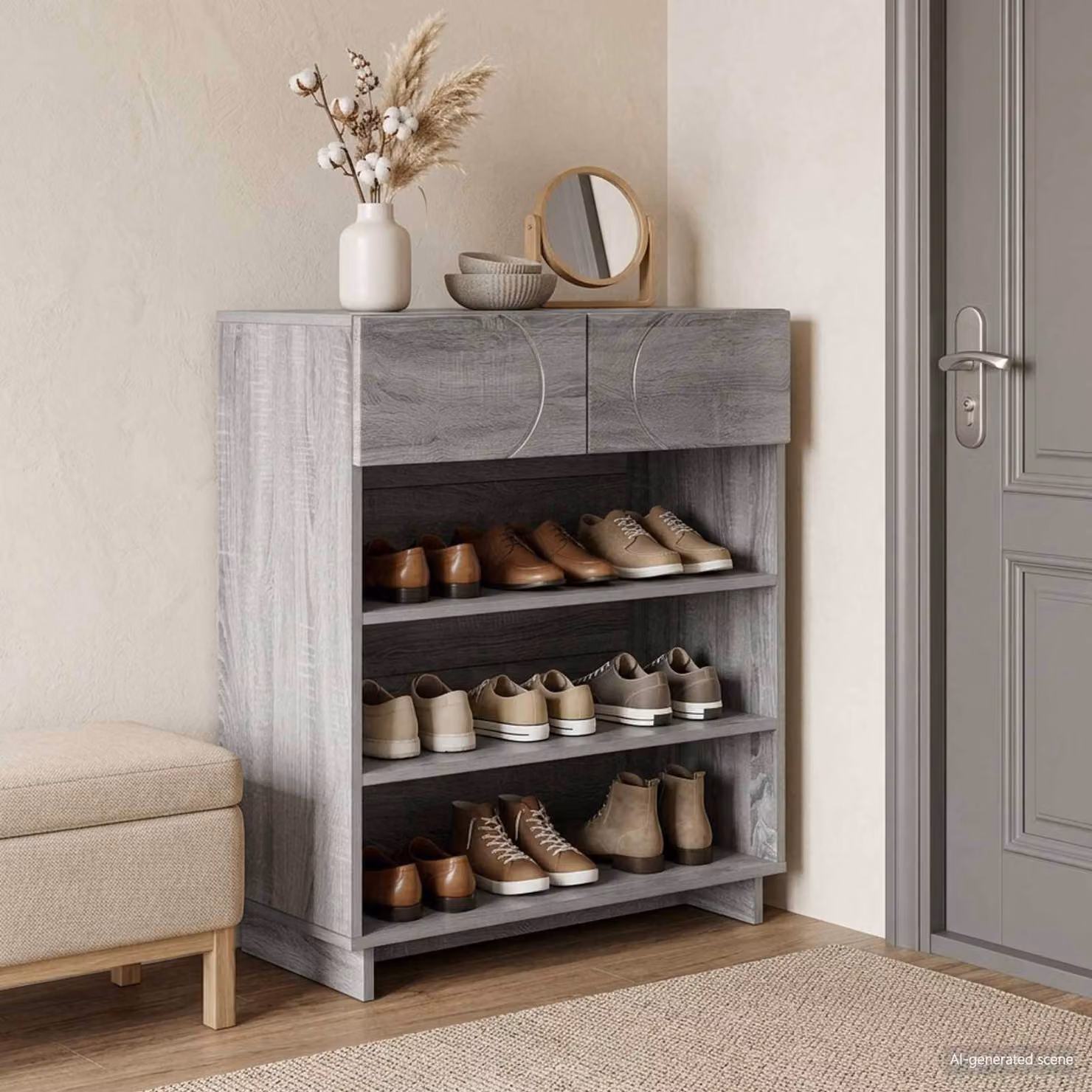 Scarpiera moderna vidaXL in legno e MDF grigio, L: 73 cm, P: 38 cm, H: 87,5 cm