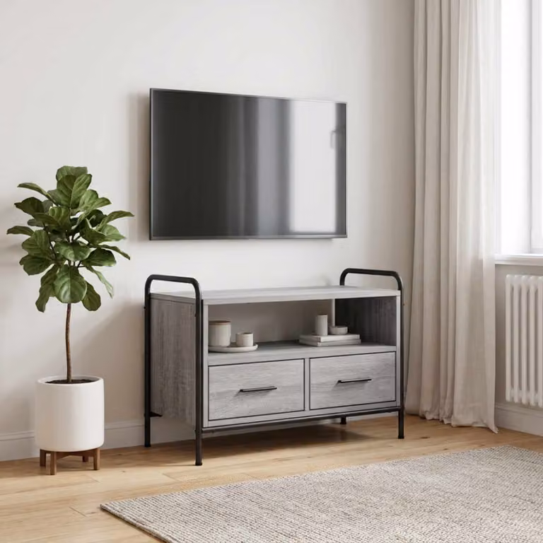 Mobile TV vidaXL moderno in legno ingegnerizzato e metallo, colore grigio Sonoma, L 67,5 cm x P 33 cm x H 50 cm