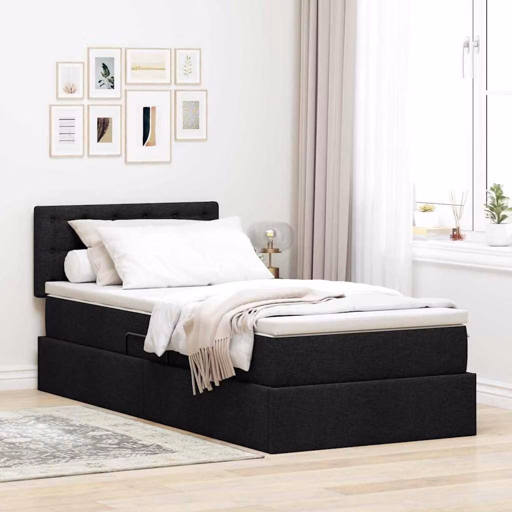 Letto con contenitore e materasso vidaXL in velluto nero L/P/H: 90 x 200 cm – 1