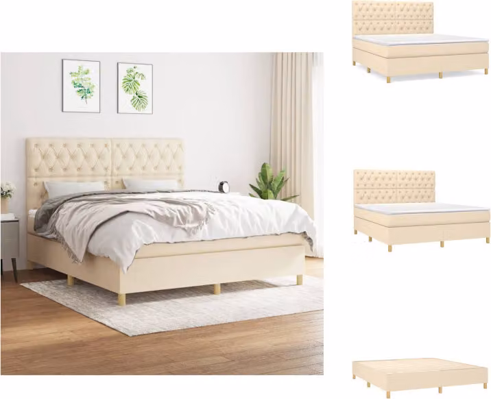 vidaXL Letto a molle con materasso crema 160x200 cm in tessuto - Letti e strutture letto