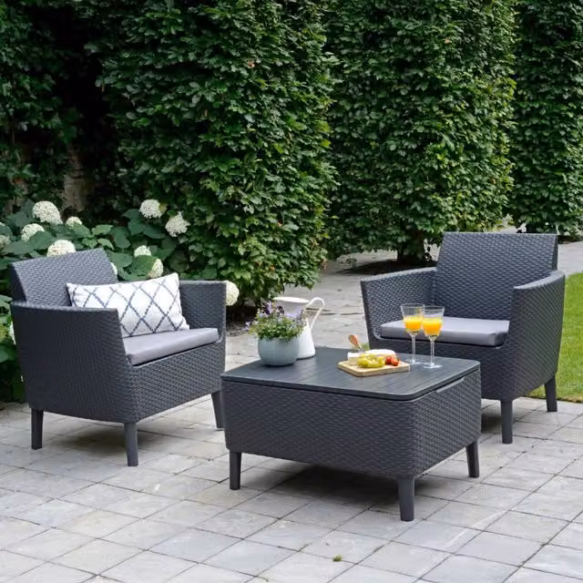 Set salotto da esterno Granby DMORA colore antracite con poltrona lounge, tavolino da caffè e cuscini inclusi, L/P: 79 x 67 cm, H: 76 cm – 1