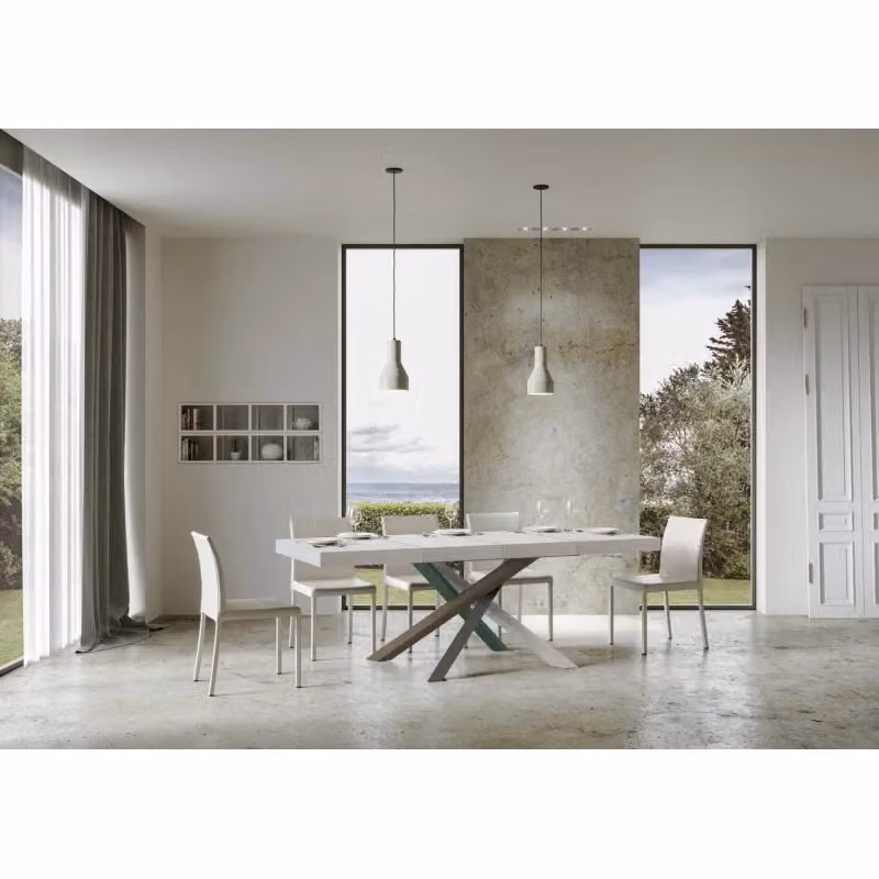 Tavolo allungabile moderno ITAMOBY Volantis Premium in bianco frassino con telaio in metallo L: 120-380 cm, P: 90 cm – 2