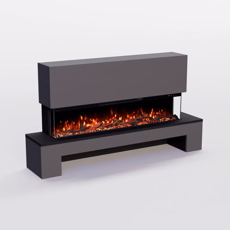 Camino elettrico a pavimento, con effetto fuoco 3D a LED e simulazione di crepitio