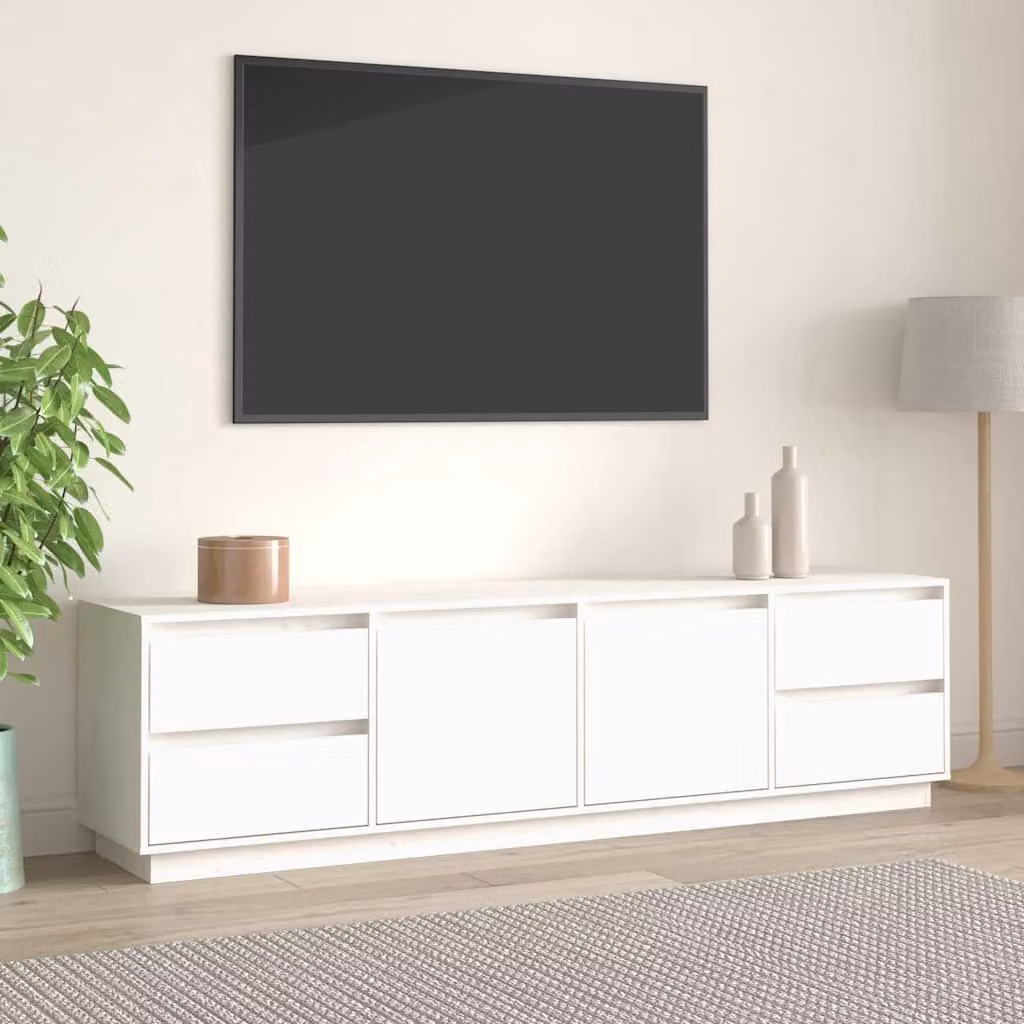 vidaXL Mobile Porta TV Bianco in Legno di Pino con Ripiani per Media, L: 176 cm, P: 37 cm, H: 47,5 cm – 1