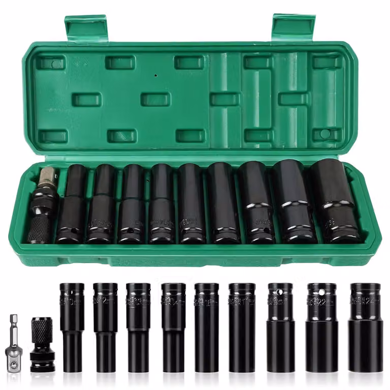 TRANKIELO® - Set di 11 chiavi a bussola da 10 a 24 mm – alta qualità – set di chiavi a bussola per avvitatori pneumatici – utilizzo versatile