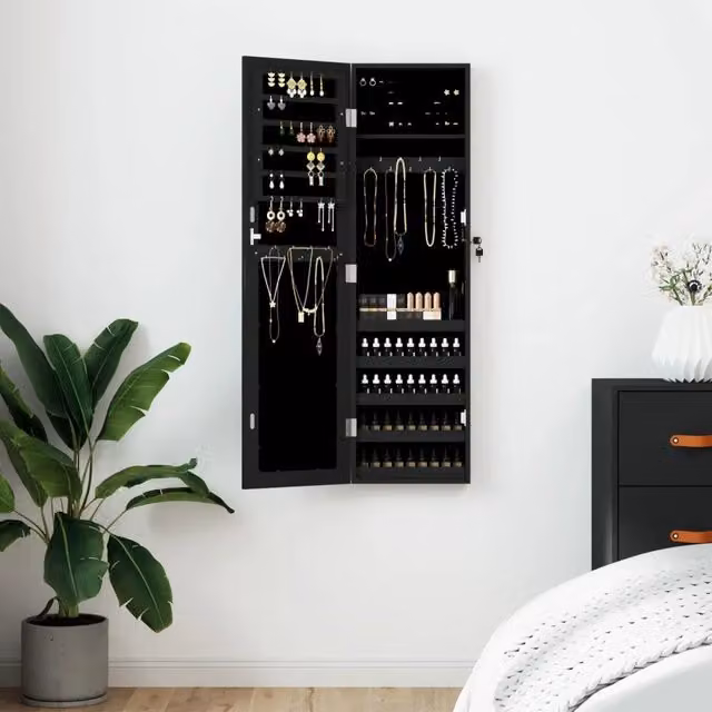 Armadio Portagioie con Specchio a Muro Design Mania Nero L: 30 cm, P: 8,5 cm, H: 106 cm – 1