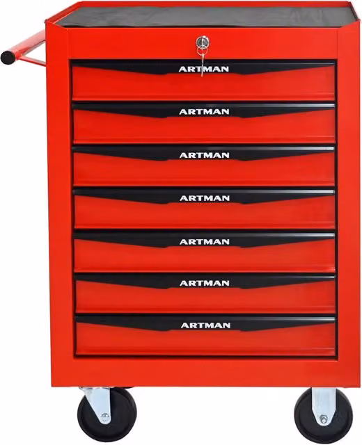 Cassettiera portautensili in metallo su ruote, 508 mm (20 pollici), 7 cassetti con guide a sfera, organizer in acciaio, rosso-nero