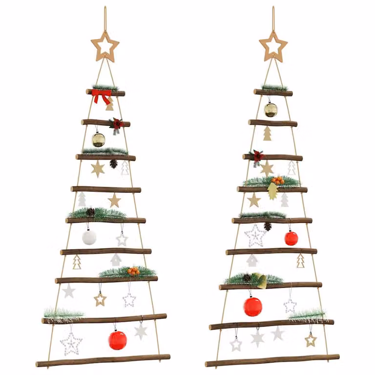 Set di 2 alberi di Natale sospesi con stelle vidaXL, stile rustico, multicolore, L 55 cm x H 120 cm