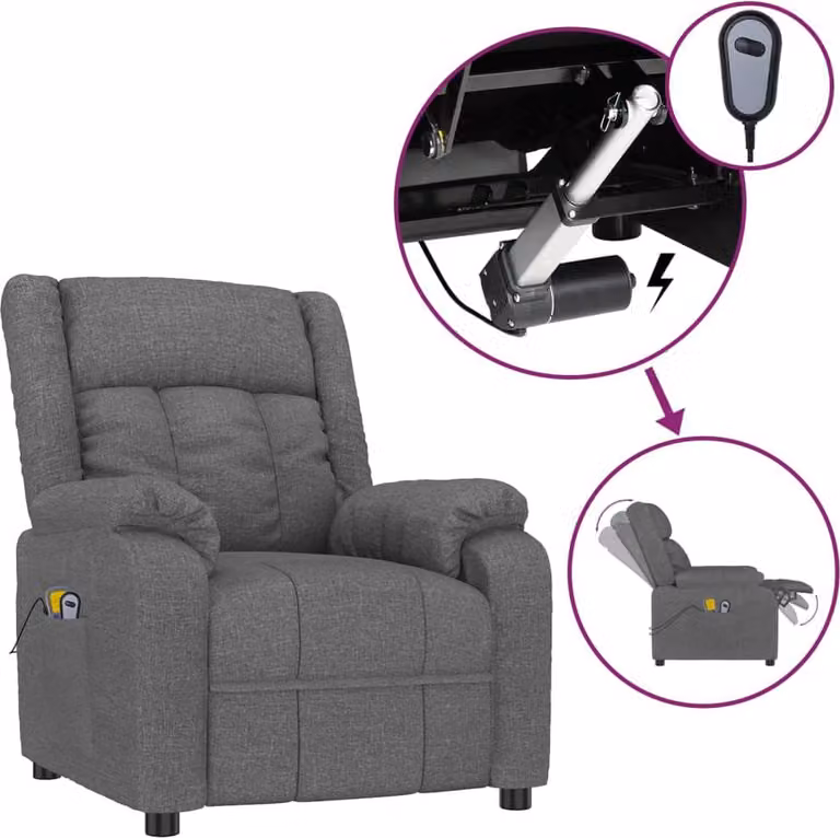 vidaXL Sedia da massaggio elettrica in tessuto grigio scuro