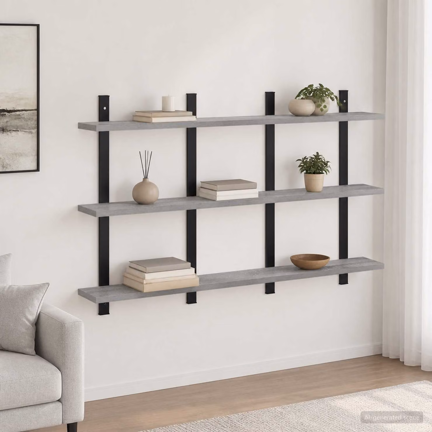 Scaffale da parete moderno vidaXL in legno grigio L: 102 cm, P: 13,5 cm, H: 58 cm