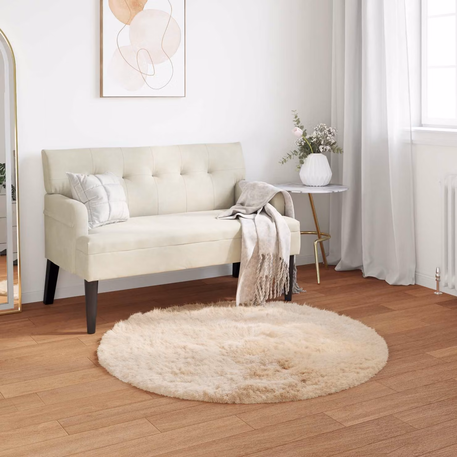 Tappeto rotondo moderno vidaXL in poliestere beige Ø 80 cm