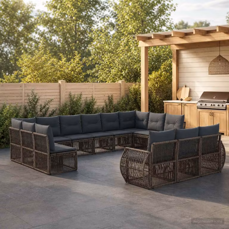 Set Divano da Giardino vidaXL 13 Pezzi a Forma di U in Polyrattan Grigio e Antracite con Cuscini Imbottiti e Struttura in Acciaio