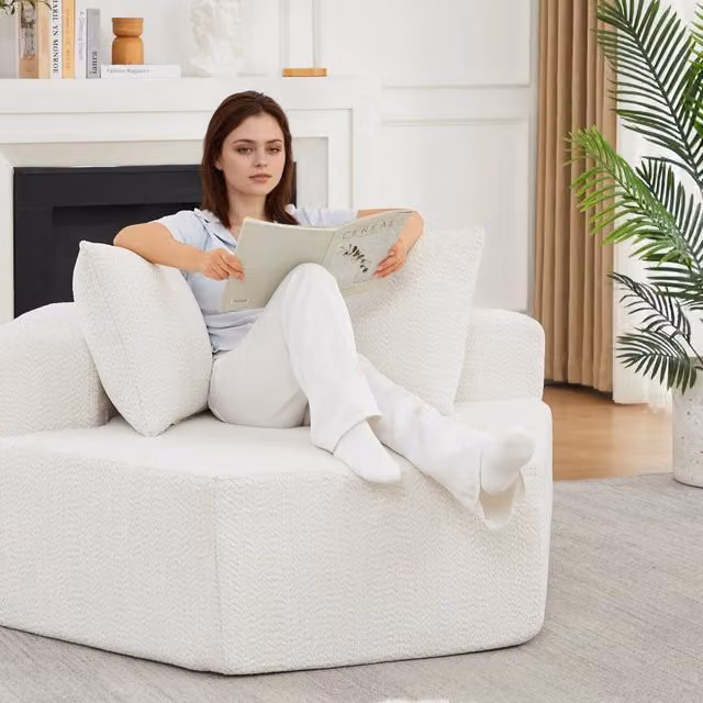 Poltrona esagonale modulare REDOM in tessuto bouclé beige e bianco per il tuo living room
