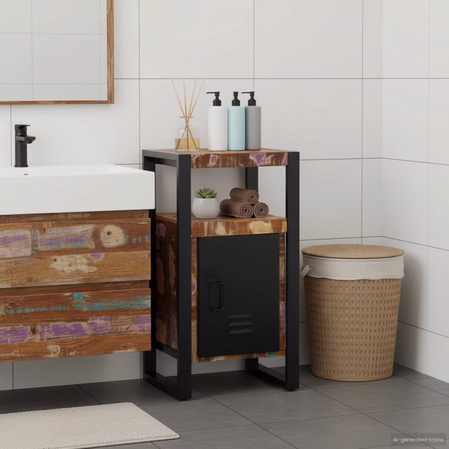 Mobile da bagno vidaXL in legno recuperato massello marrone con ante a battente e ripiani interni L: 40.0 cm, P: 35.0 cm, H: 75.0 cm