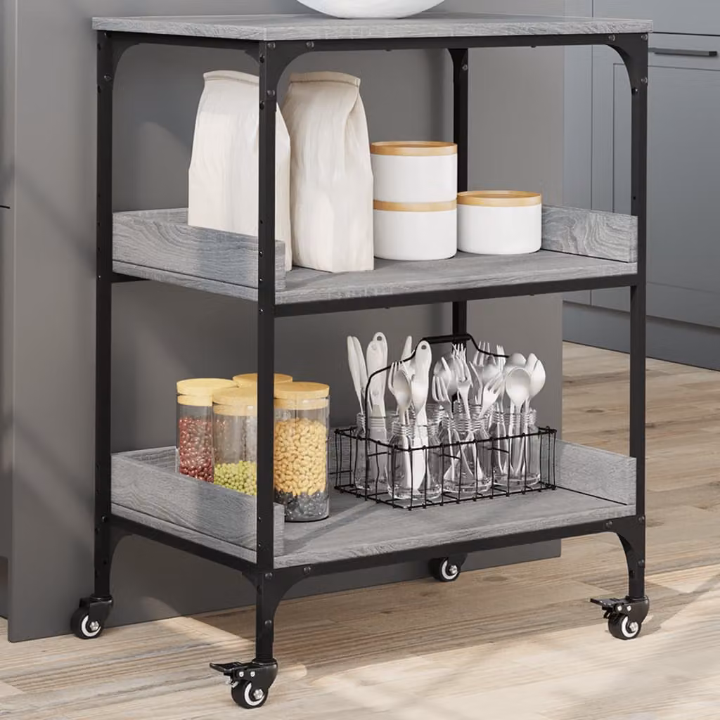 vidaXL Carrello da Cucina Moderno in Legno e Metallo Grigio L: 60 cm, P: 41 cm, H: 80,5 cm
