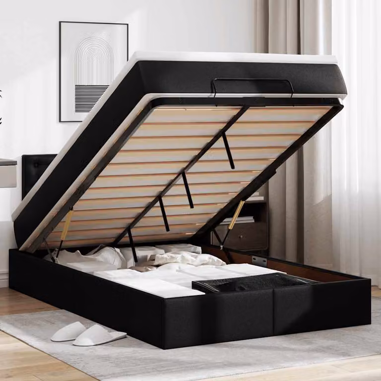vidaXL Struttura Letto con Contenitore a Sollevamento e Materasso in Similpelle Nero e Bianco L: 120 cm, P: 200 cm, H: 88 cm