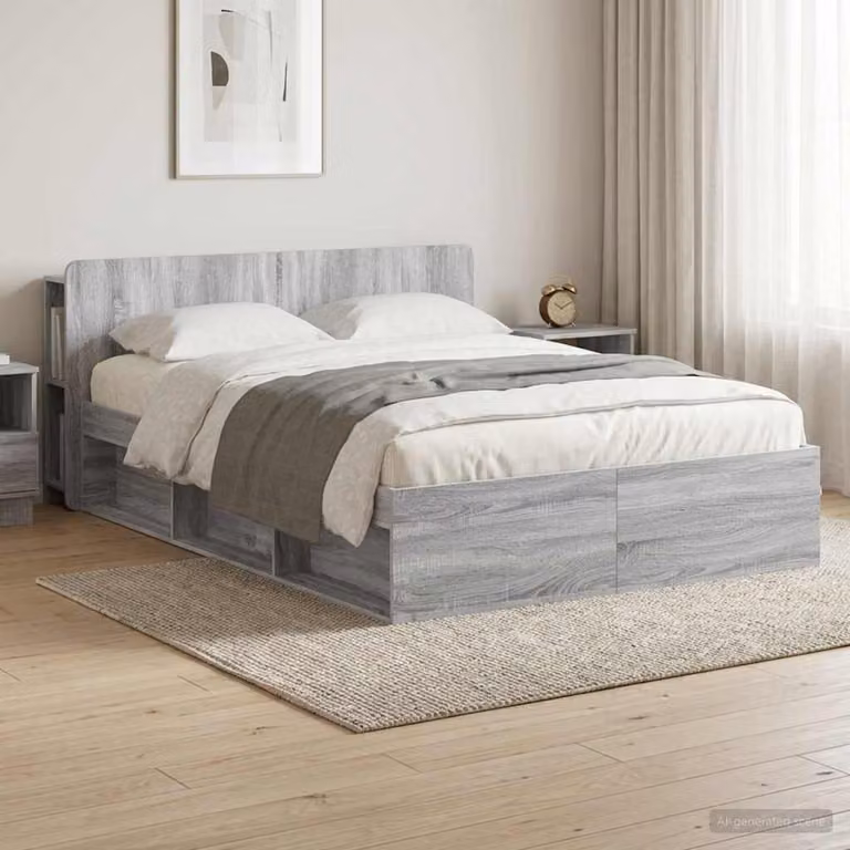 vidaXL Telaio letto con contenitore e cassetti Sonoma grigio L/P/H: 221,5 x 160 x 80 cm