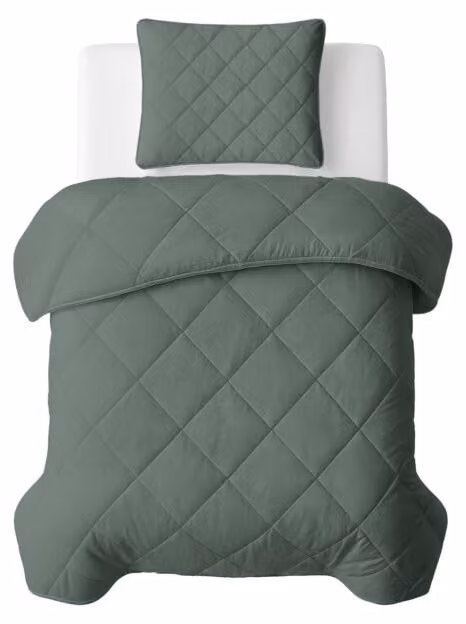 Sleeptime, coperta per letto "Lazy", colore unito grigio/verde, 140 x 200 cm, con federa inclusa