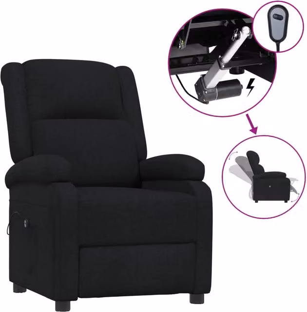 Poltrona | Sedia Relax Elettrica Reclinabile Nera in Tessuto