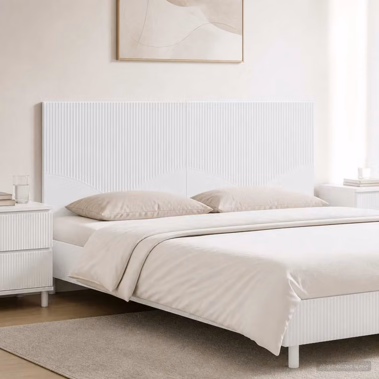 Testiera da muro vidaXL HOORN in legno ingegnerizzato bianco lucido con mensola integrata L: 160 cm, H: 50 cm, P: 14 cm