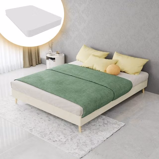 Letto Matrimoniale Imbottito ¨C MINIMAL ¨C Velluto Beige 140x200, Senza Testiera