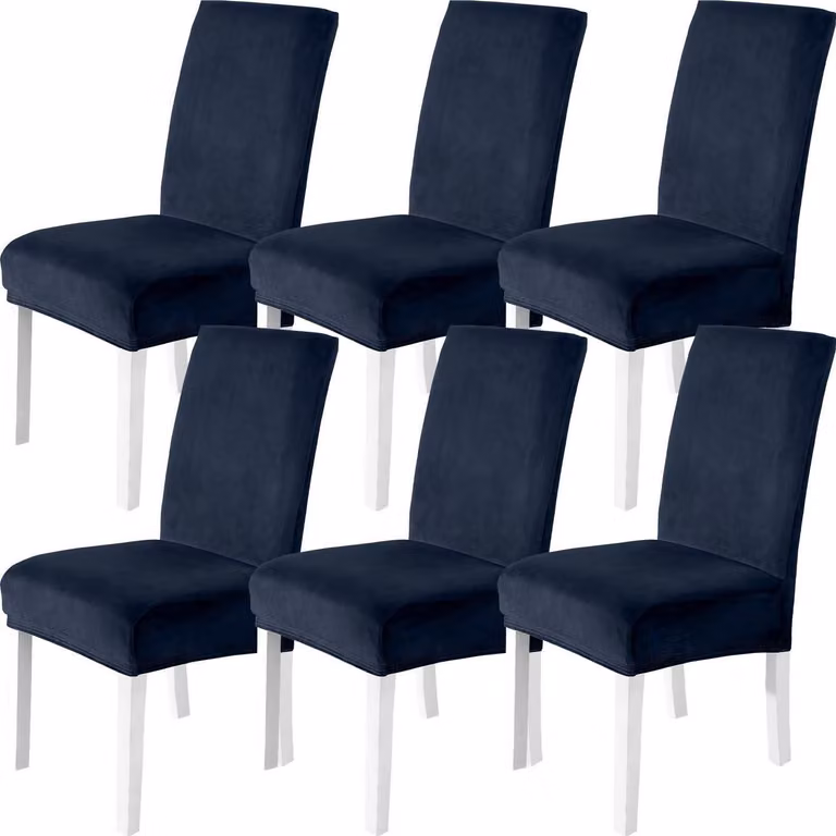 Copridivani in velluto, set da 6 pezzi, blu scuro, elasticizzati, lavabili, adatti a sedie a dondolo e poltrone con schienale alto
