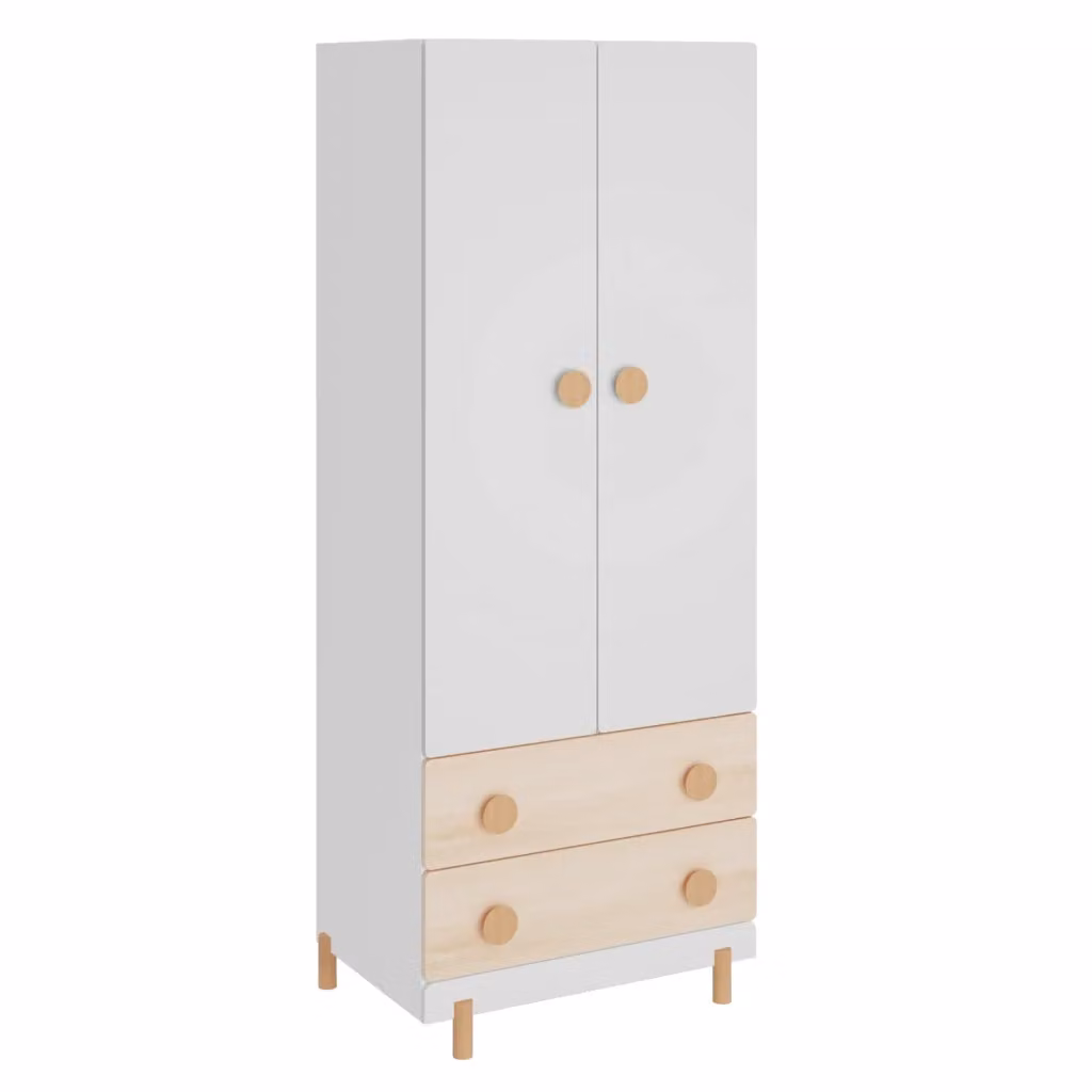 Armadio per camerata Vaarentaa en.casa con 2 ante e 2 cassetti, Bianco/Effetto Rovere, H: 156 cm, L: 60 cm, P: 41 cm – 2