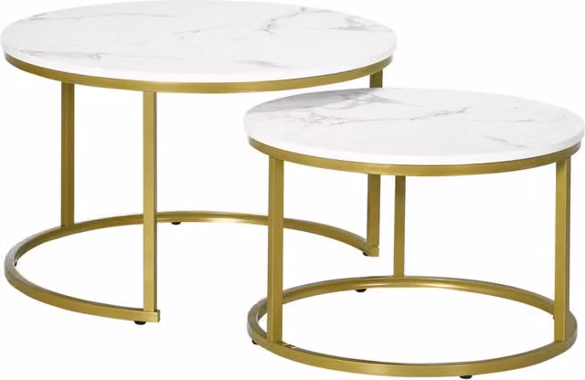 Set di 2 tavolini impilabili con piano rotondo in metallo e legno bianco e oro GIORDANOSHOP – 1