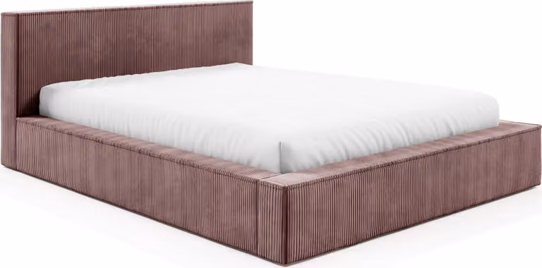 Letto imbottito Sofello Simple, forma moderna, FILO rosa cipria, 120x200 cm, realizzato in tessuto di velluto a coste con base a doghe in legno con funzione di sollevamento. Design moderno in colori di tendenza, con vano contenitore.