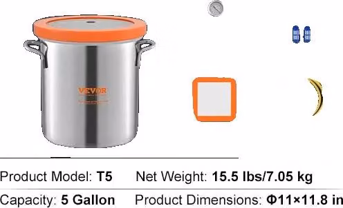 Camera di degassificazione sottovuoto, acciaio inox 304, chiusura ermetica, 5 galloni