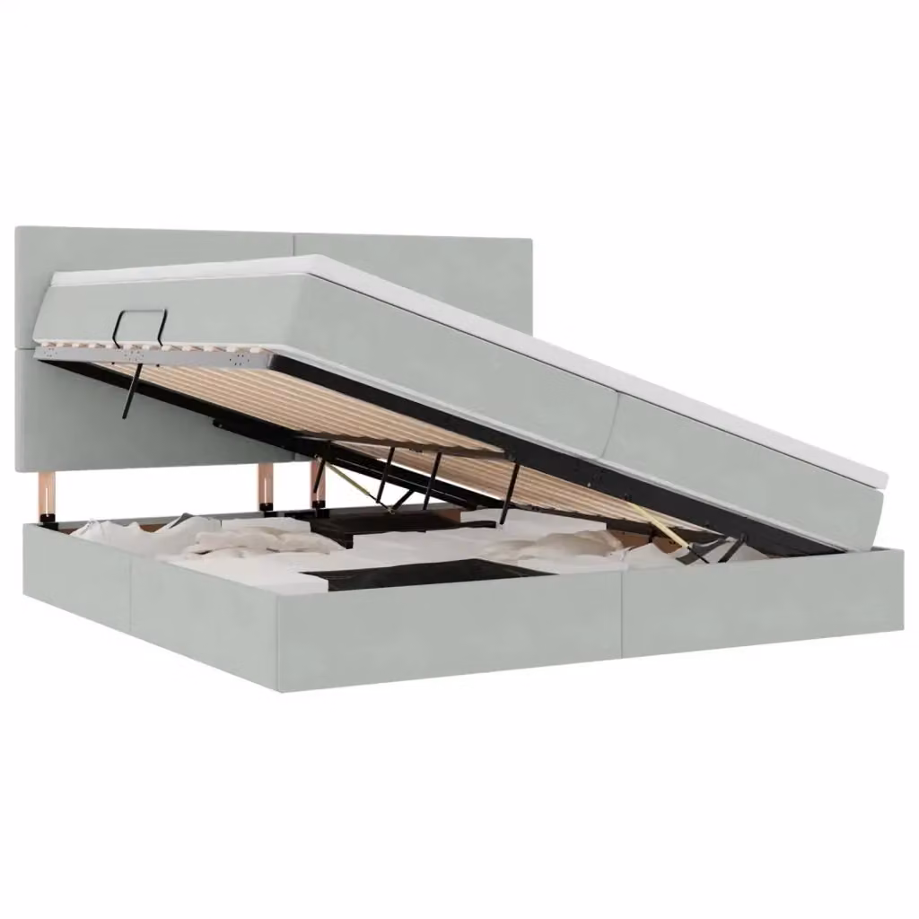 Letto con contenitore vidaXL in tessuto grigio con illuminazione LED e porta USB, L/P/H: 200 x 200 x 36 cm – 2