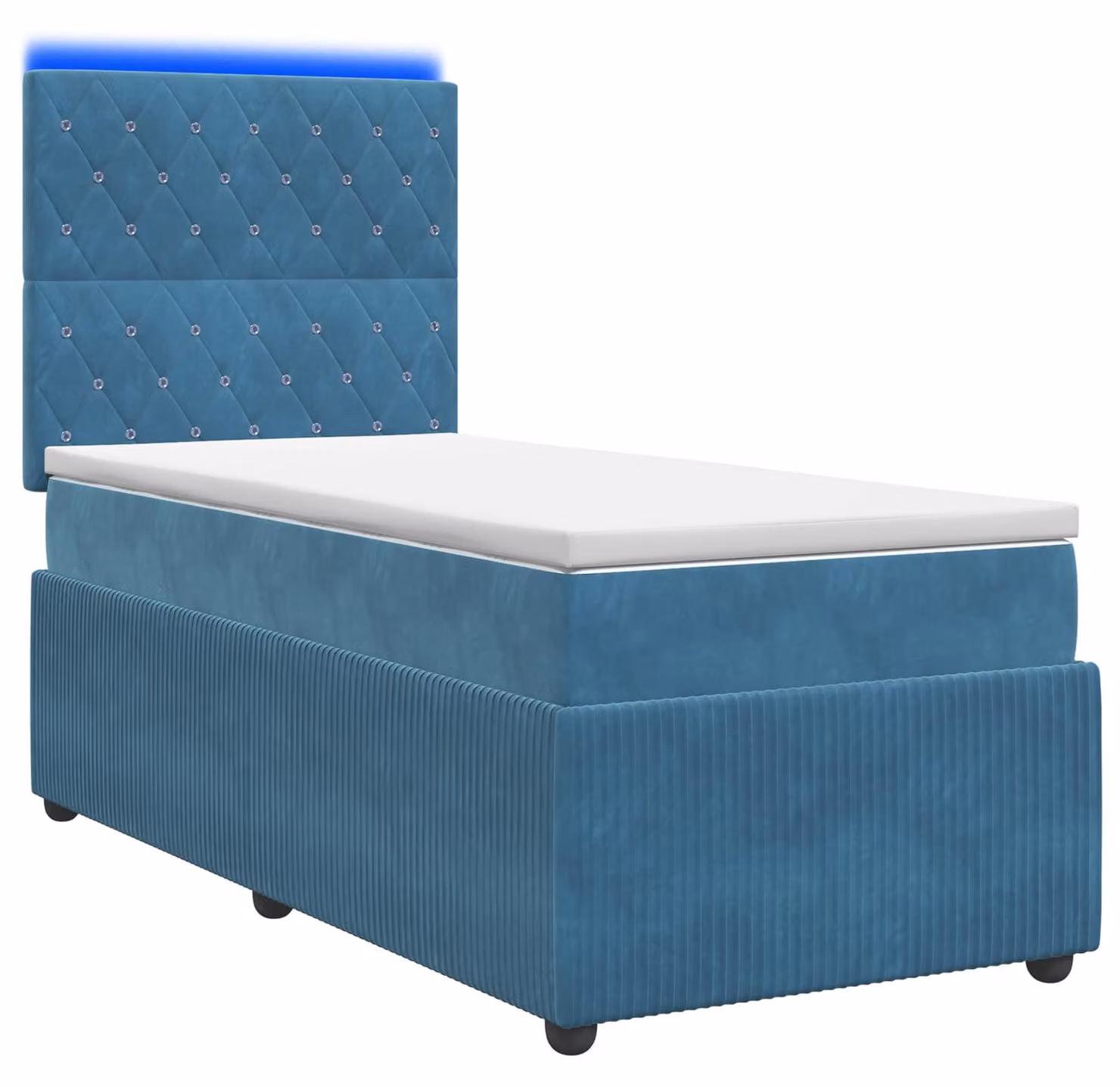 Letto a molle LED con materasso blu 100 x 200 cm in velluto