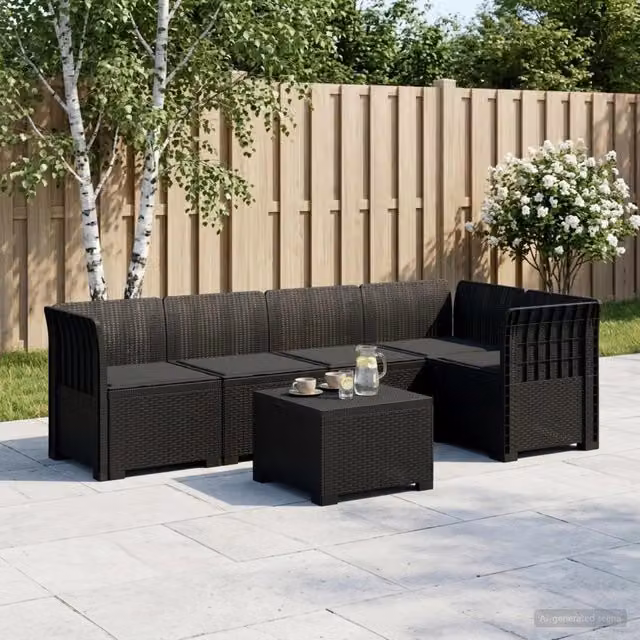 Divano da Giardino 5 Posti con Cuscini Stile Rattan PP 3444071
