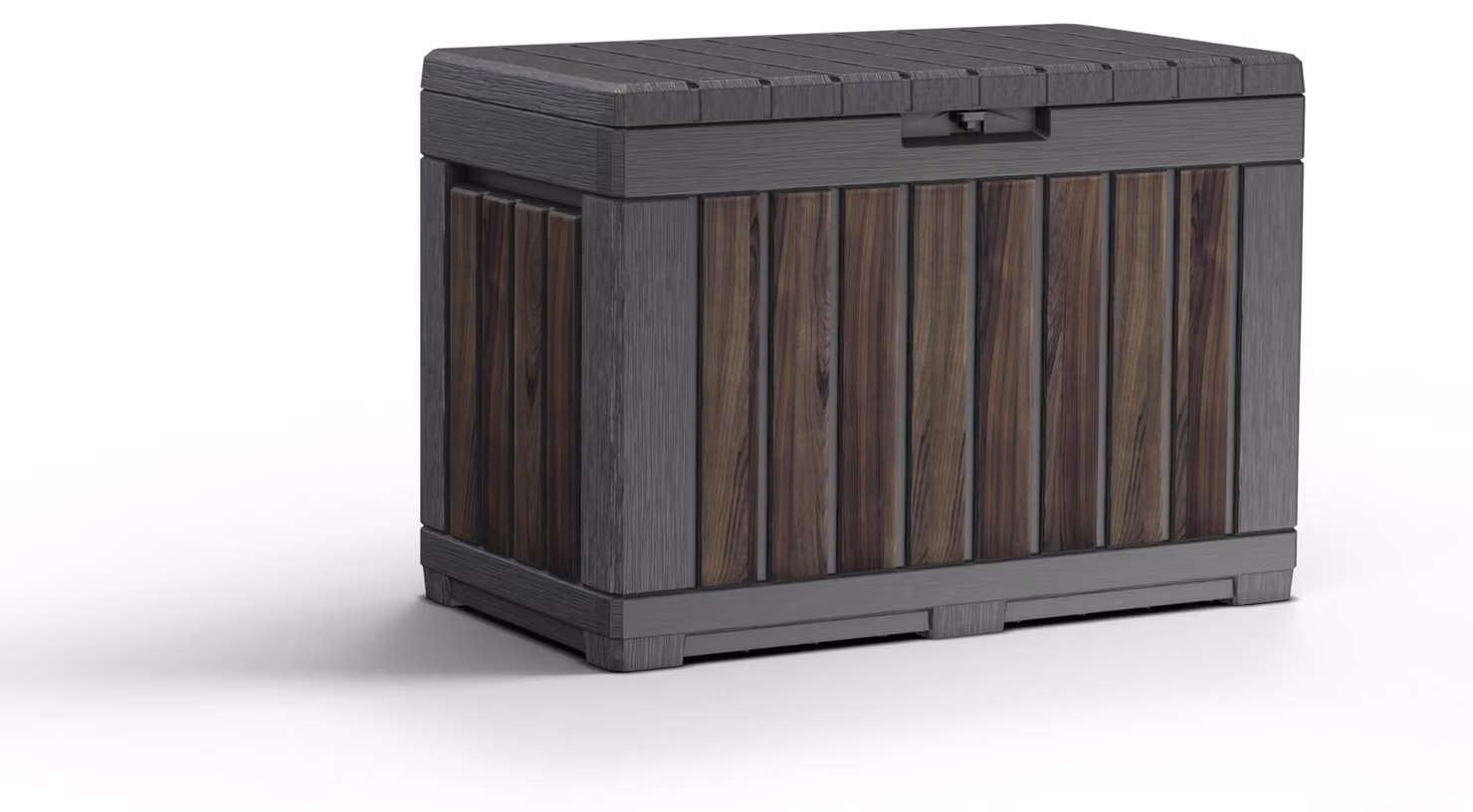 Keter Cassetta portaoggetti da giardino KENTWOOD 190L, finitura Decocoat – Contenitore da esterno resistente alle intemperie, con aspetto legno di rosa