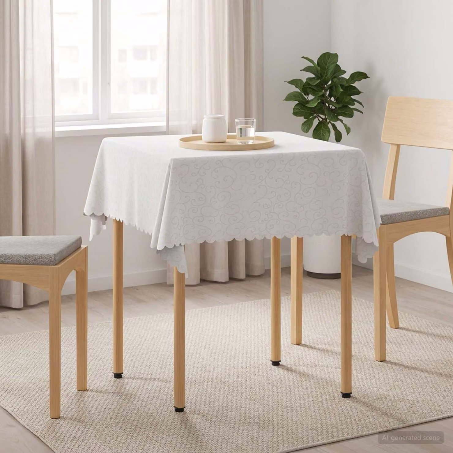 Set di 5 tovaglie quadrate vidaXL in jacquard bianco, idrorepellenti e lavabili in lavatrice, L: 140 cm x P: 140 cm