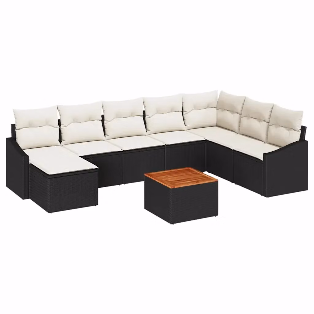 Set Divano da Giardino Moderno vidaXL in Polyrattan Nero con Cuscini e Tavolino da 9 Pezzi – 2