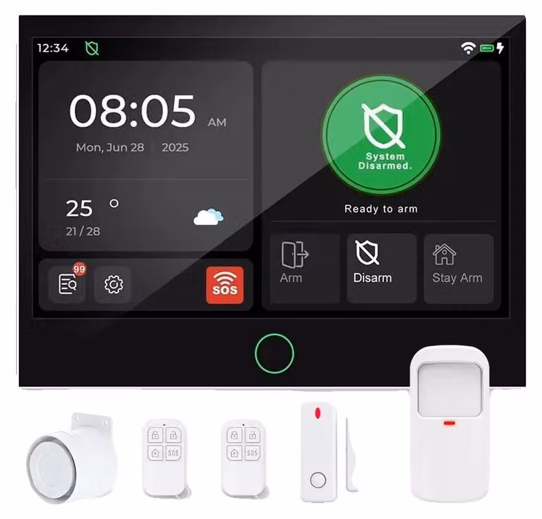 Sistema di allarme per la casa intelligente, con schermo touchscreen da 7 pollici, telecomando, set da 6 pezzi, senza alimentatore