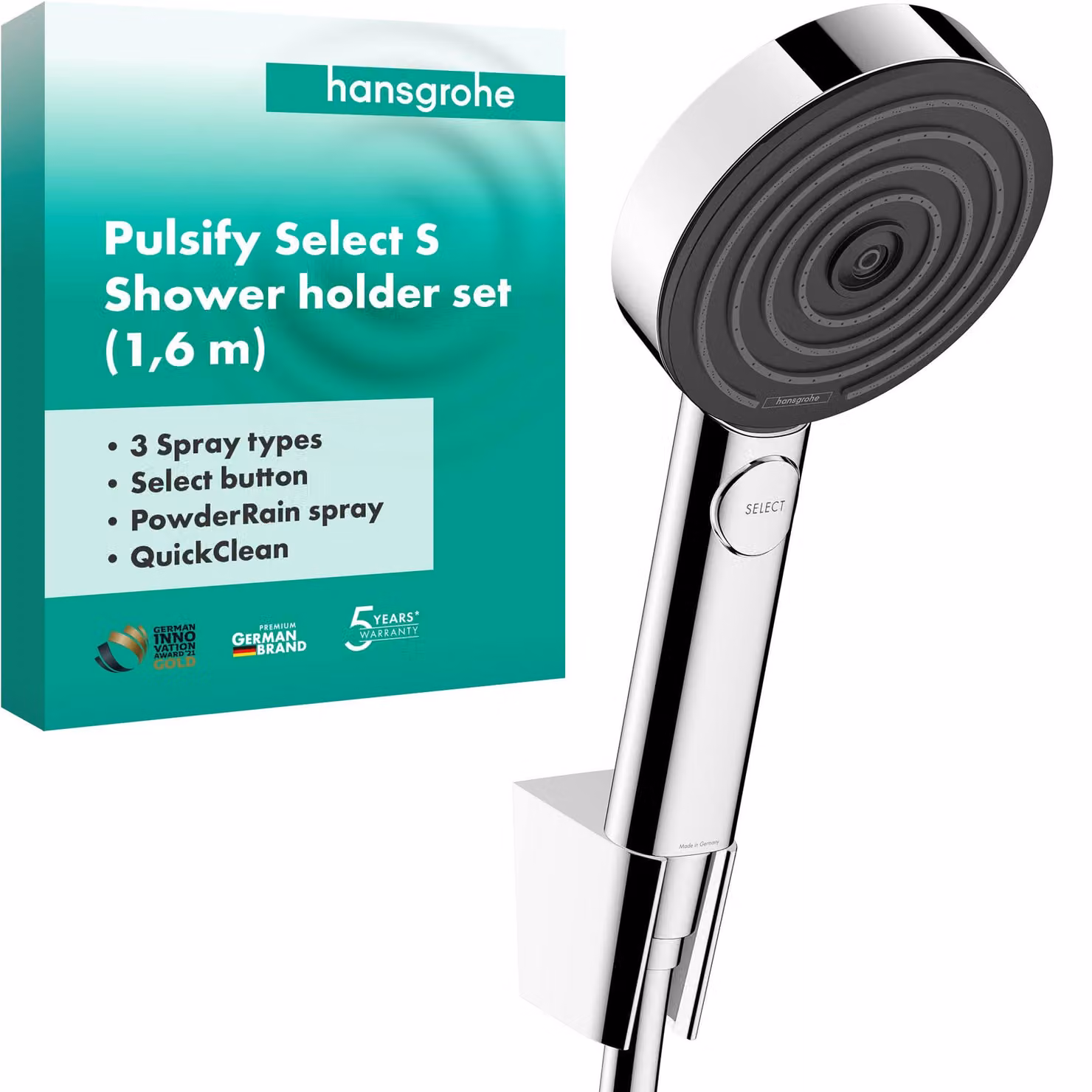 Set doccia manuale con 3 tipi di getto, supporto per doccia e tubo flessibile da 160 cm, cromato