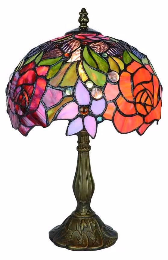 Lampada da scrivania stile Tiffany - Paralume in vetro rosa - 25,4 cm - Rosa - Per camera da letto e scrivania